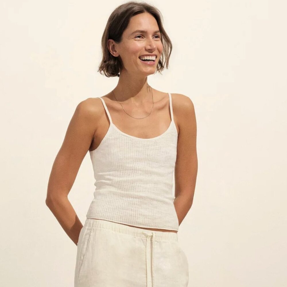 Buck Mason Coastal Linen Rib Camisole Tank Top White Size M - Picture 3 of 6